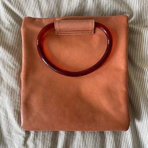 Vintage Ruth Saltz Leather Handbag with Acrylic Handles and Clasp